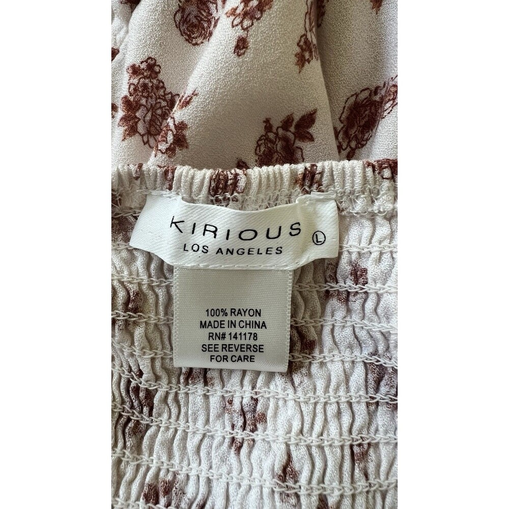 Kirious Los Angeles Floral Midi Dress Size Large Smocked Puffy Sleeves Rayon - Picture 11 of 12